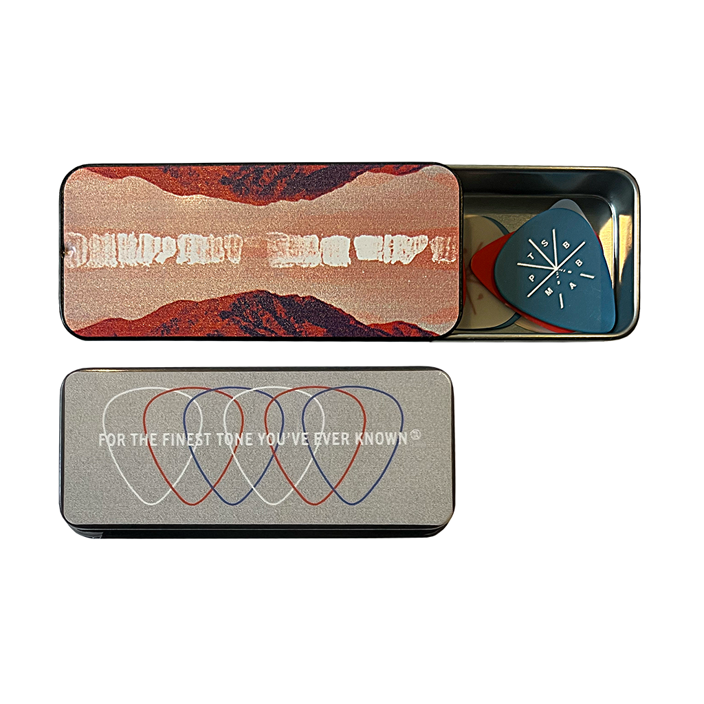 Touché Amoré's "PTSBBAM" guitar pick tin. Case inspired by the album art from "Parting the Sea Between Brightness and Me."