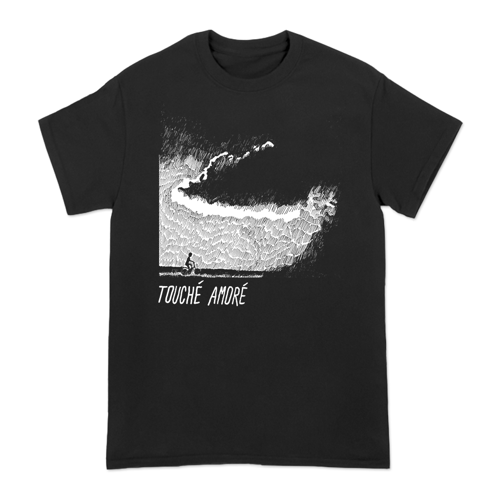 Touché Amoré's "Dead Horse" design, printed on the front of a black Comfort Colors garment-dyed heavyweight tee shirt.